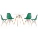Mesa redonda Eames 70 cm + 4 cadeiras Eiffel DSW Mesa branco com cadeiras verde escuro