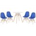 Mesa redonda Eames 70 cm + 4 cadeiras estofadas Eiffel Botonê Mesa branco com cadeiras azul