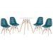 Mesa redonda Eames 70 cm + 4 cadeiras estofadas Eiffel Botonê Mesa branco com cadeiras turquesa