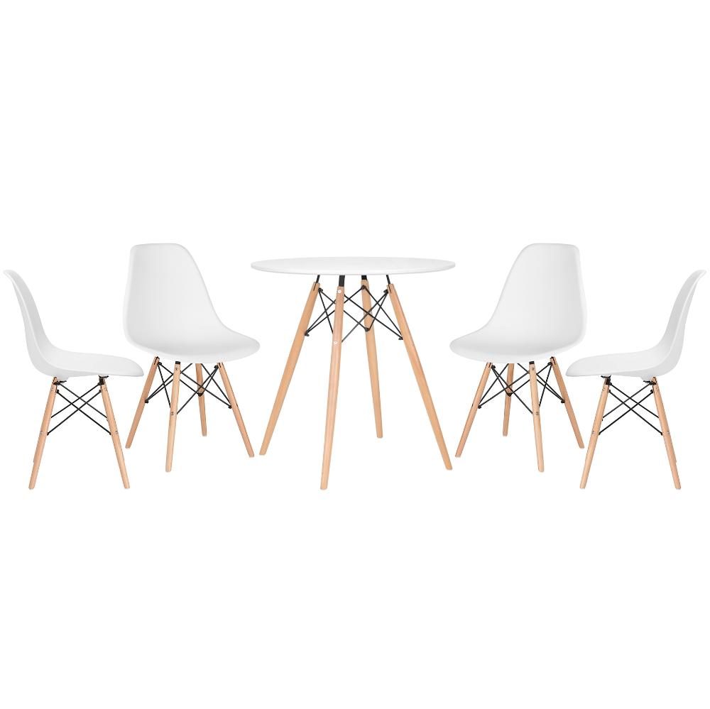 Mesa redonda Eames 70 cm branco + 4 cadeiras Eiffel DSW Branco