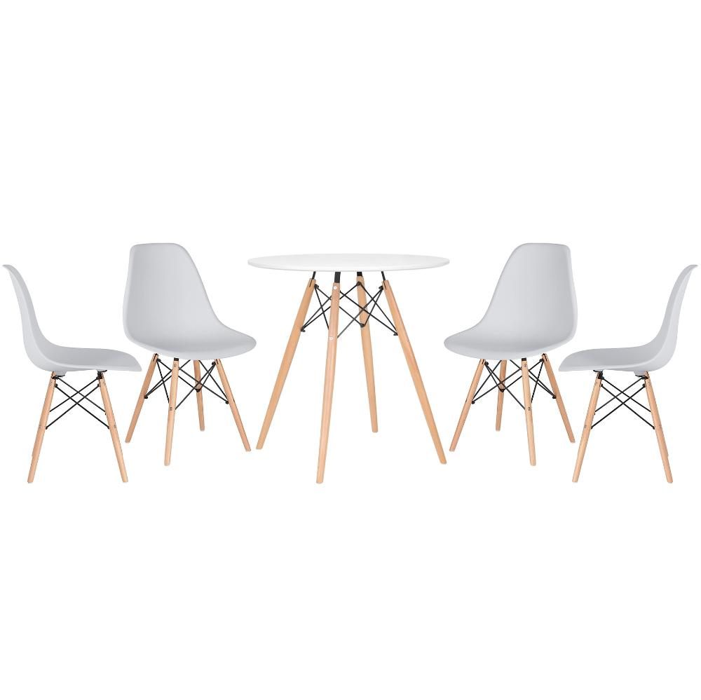 Mesa redonda Eames 70 cm branco + 4 cadeiras Eiffel DSW Cinza claro
