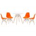 Mesa redonda Eames 70 cm branco + 4 cadeiras Eiffel DSW Laranja