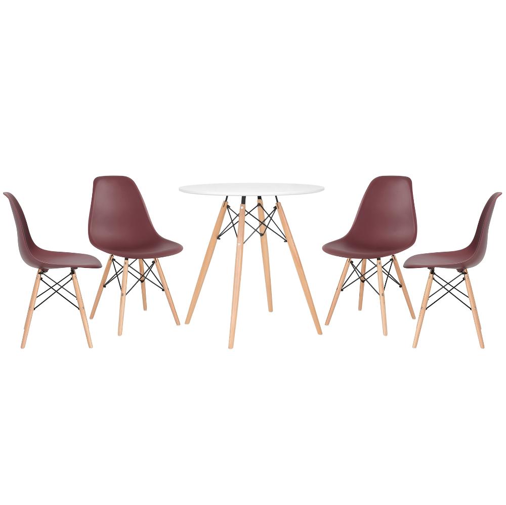 Mesa redonda Eames 70 cm branco + 4 cadeiras Eiffel DSW Marrom