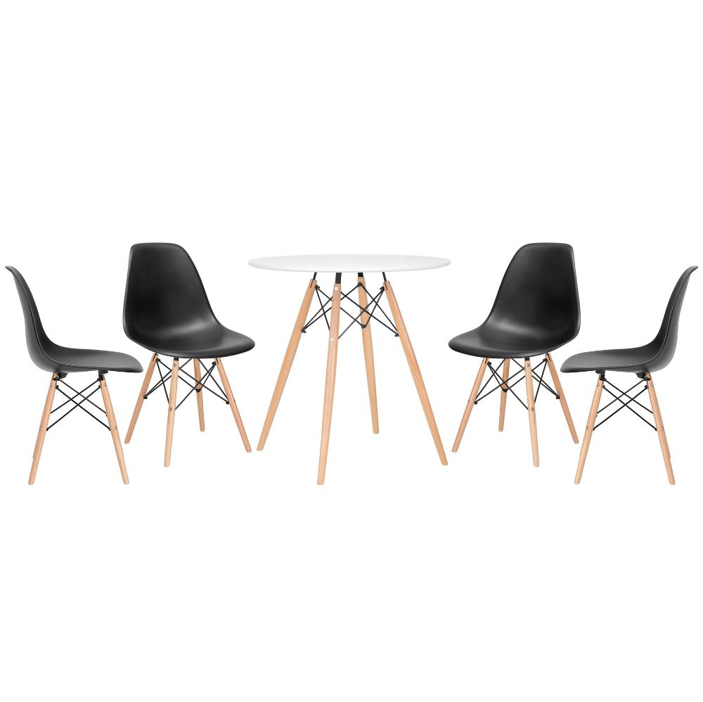 Mesa redonda Eames 70 cm branco + 4 cadeiras Eiffel DSW Preto
