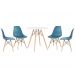 Mesa redonda Eames 70 cm branco + 4 cadeiras Eiffel DSW Turquesa