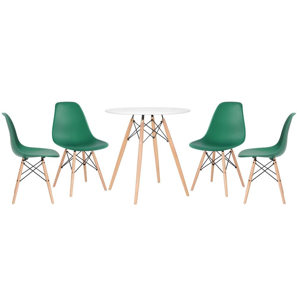 Mesa redonda Eames 70 cm branco + 4 cadeiras Eiffel DSW Verde escuro