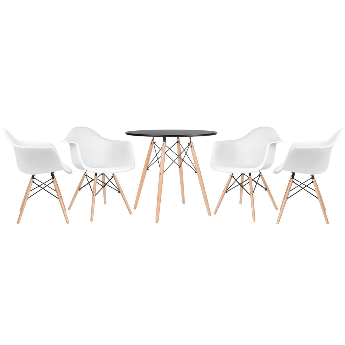 Mesa redonda Eames 80 cm + 4 cadeiras Eiffel DAW Mesa preto com cadeiras branco