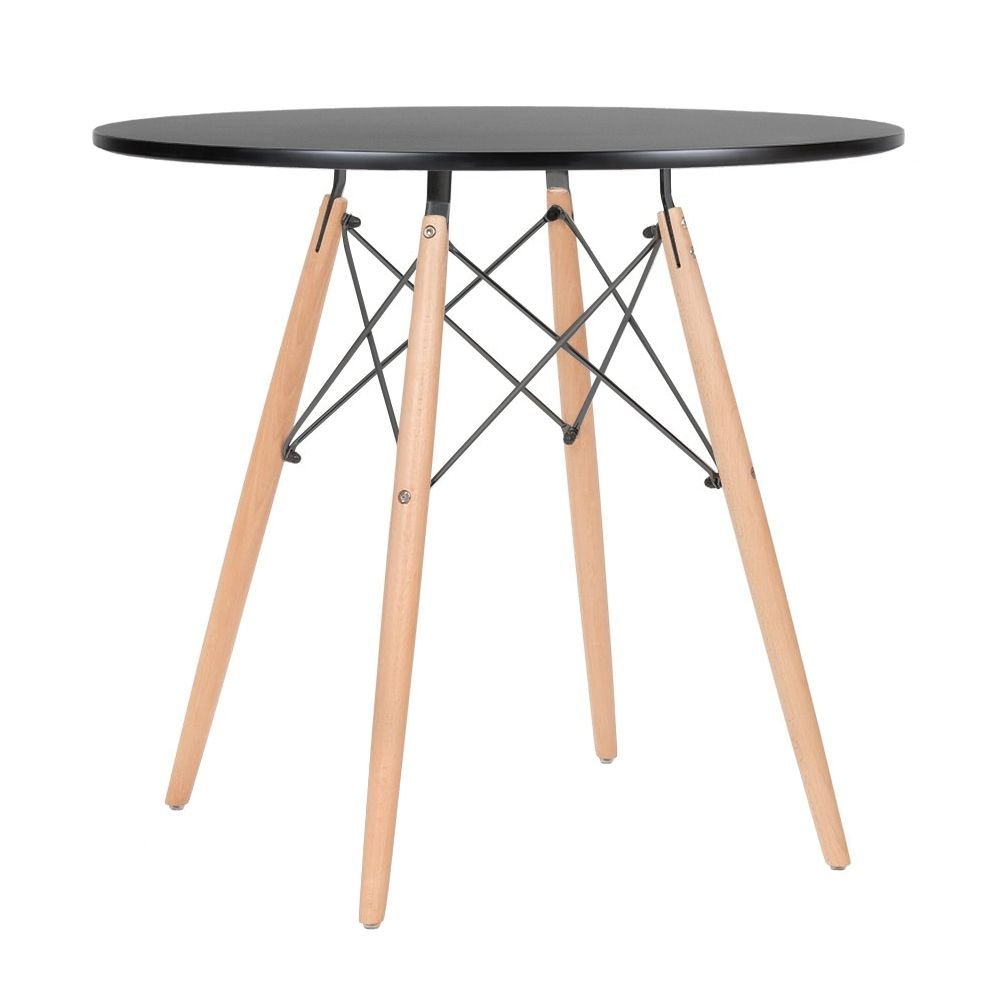 Mesa redonda Eames 80 cm + 4 cadeiras Eiffel DAW Mesa preto com cadeiras branco