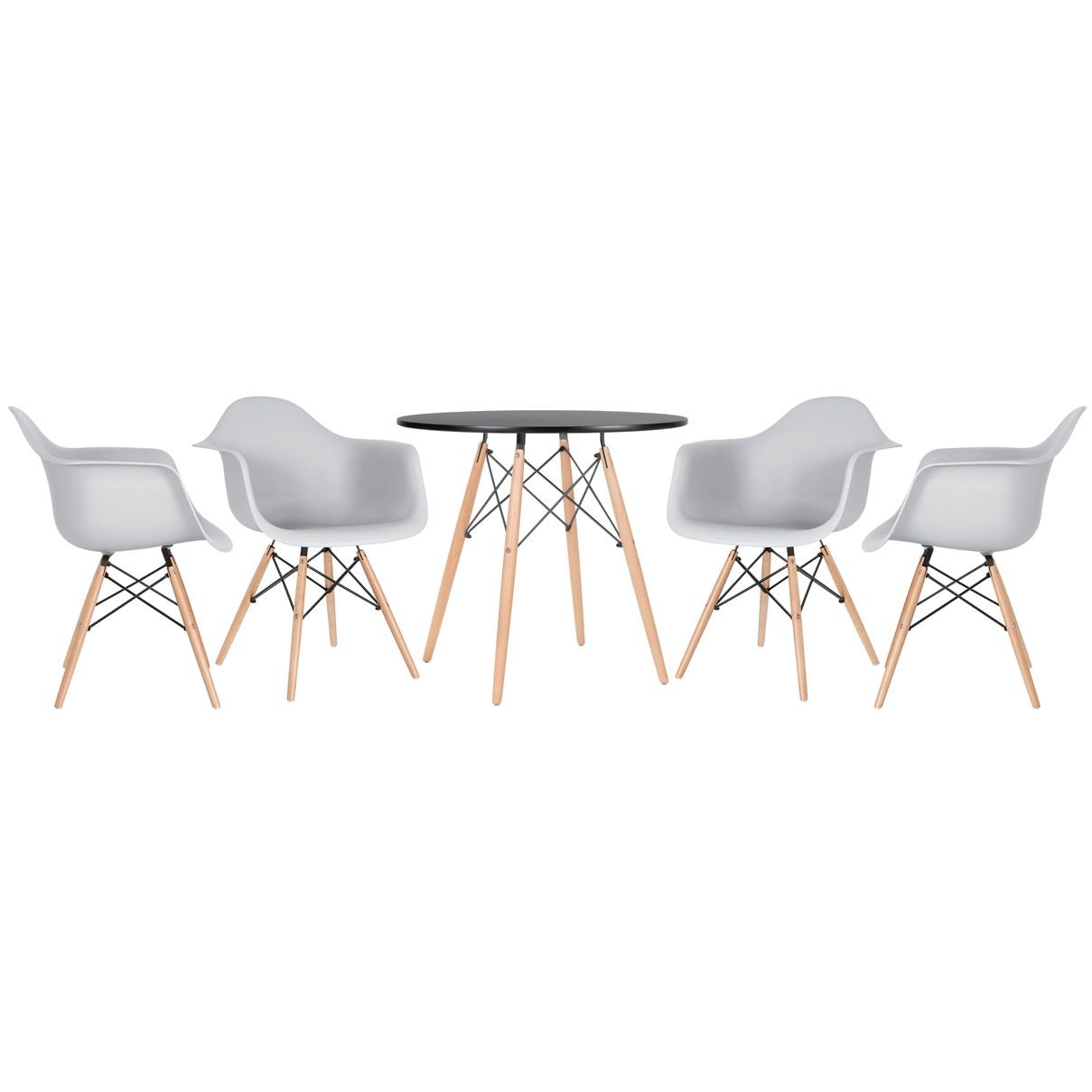 Mesa redonda Eames 80 cm + 4 cadeiras Eiffel DAW Mesa preto com cadeiras cinza claro