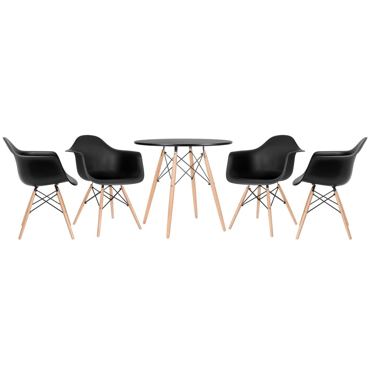 Mesa redonda Eames 80 cm + 4 cadeiras Eiffel DAW Mesa preto com cadeiras preto