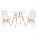 Mesa redonda Eames 80 cm branco + 2 cadeiras estofadas Eiffel Botonê Creme