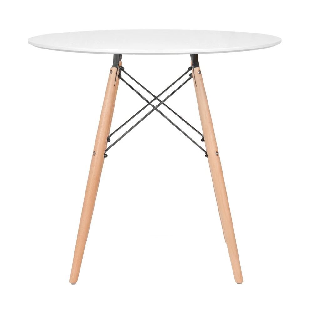 Mesa redonda Eames 80 cm branco + 2 cadeiras estofadas Eiffel Botonê Creme