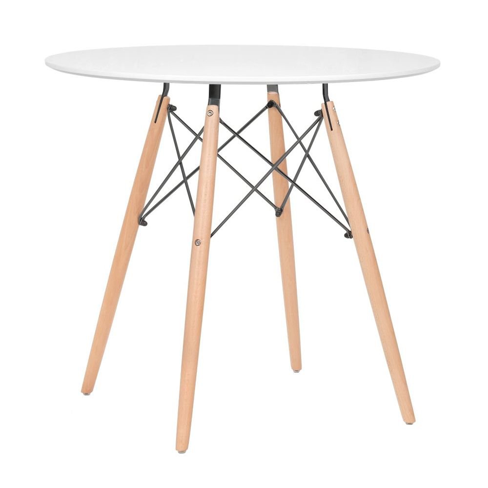 Mesa redonda Eames 80 cm branco + 2 cadeiras estofadas Eiffel Botonê Creme