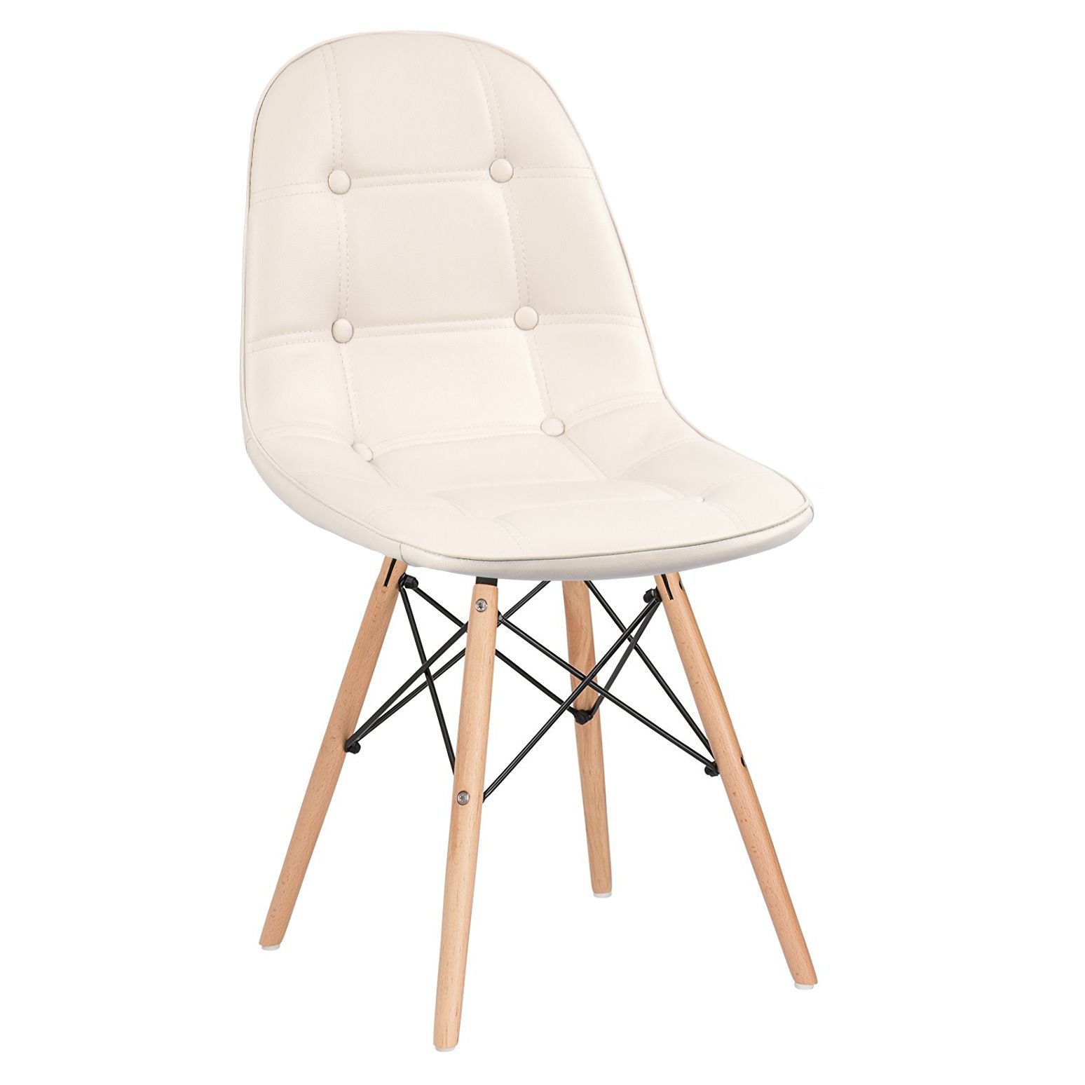 Mesa redonda Eames 80 cm branco + 2 cadeiras estofadas Eiffel Botonê Creme
