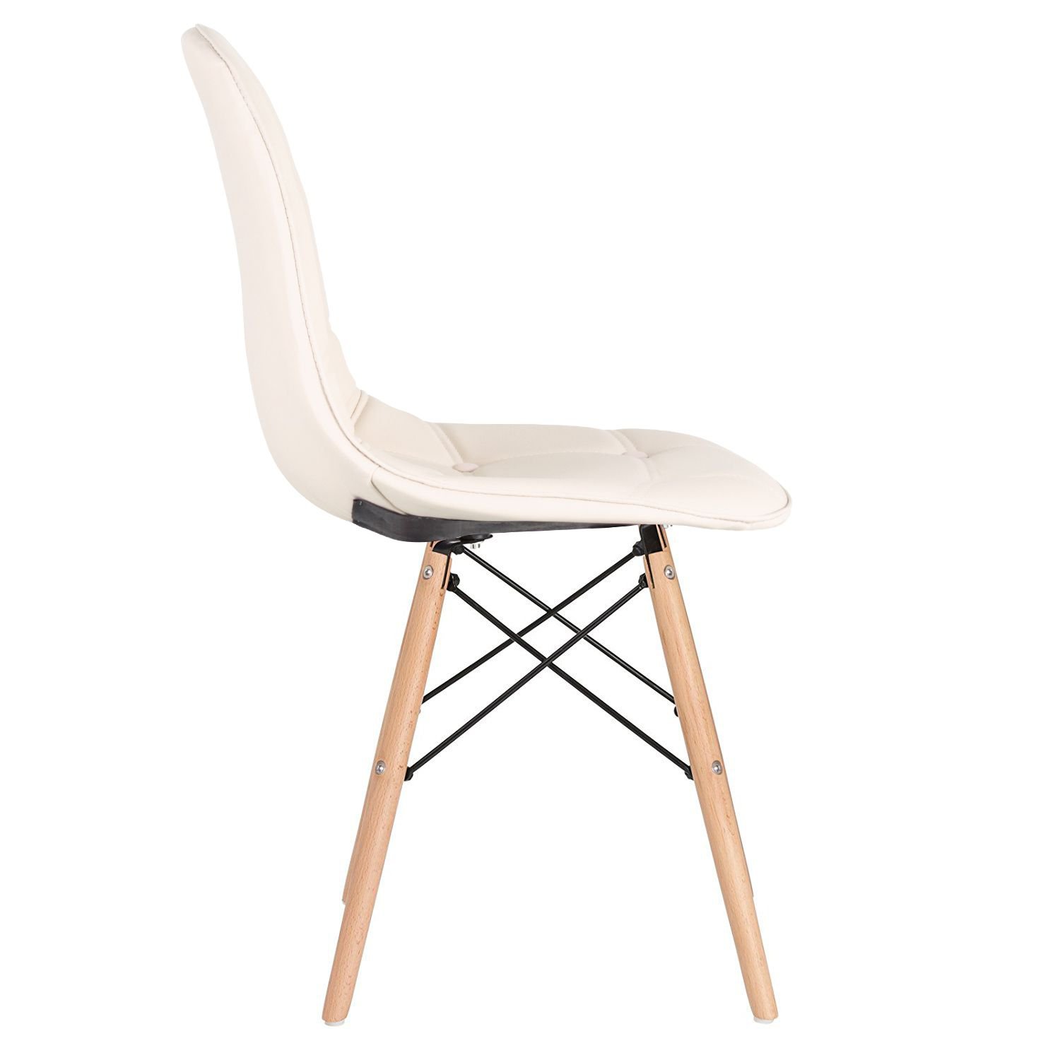 Mesa redonda Eames 80 cm branco + 2 cadeiras estofadas Eiffel Botonê Creme