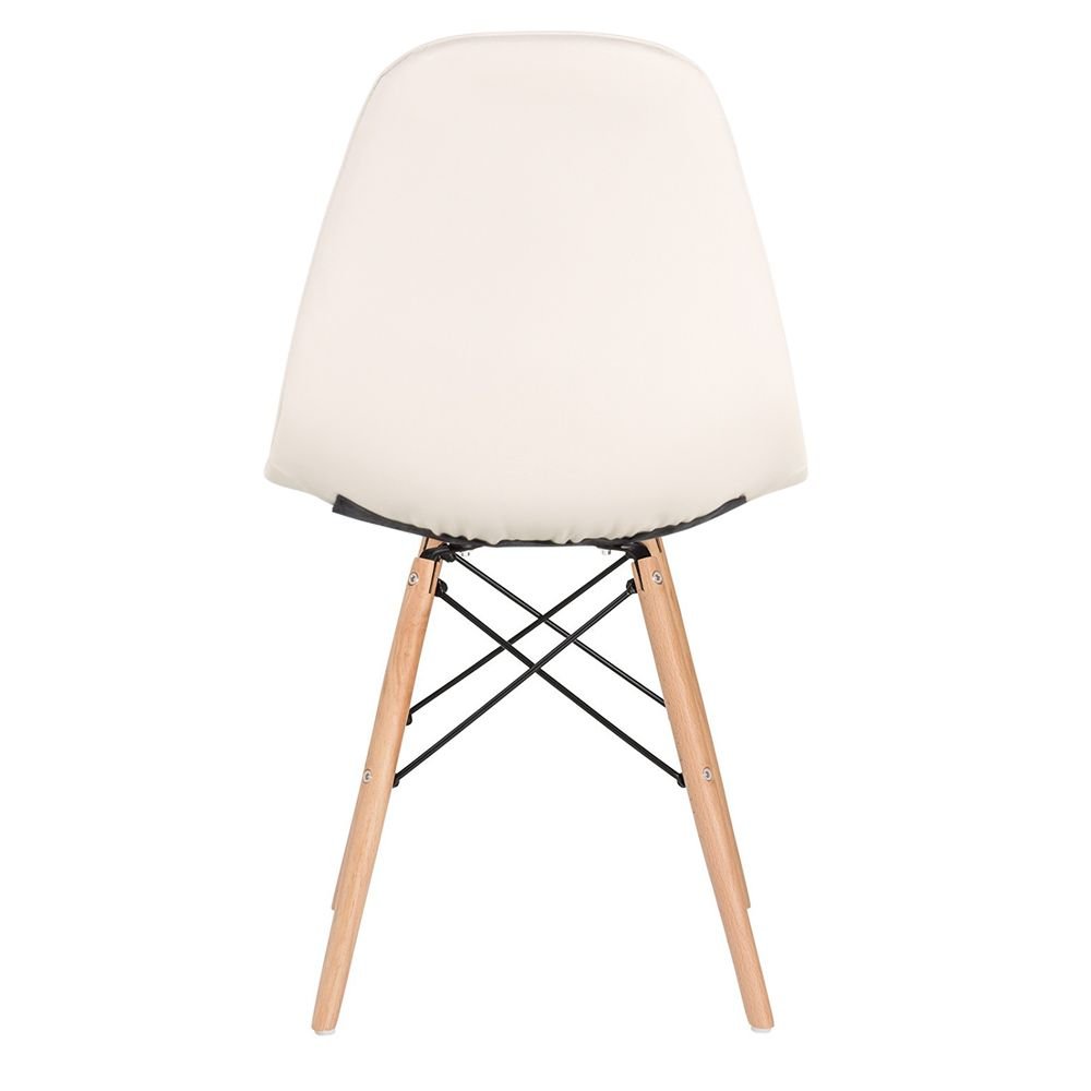 Mesa redonda Eames 80 cm branco + 2 cadeiras estofadas Eiffel Botonê Creme
