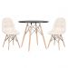 Mesa redonda Eames 80 cm preto + 2 cadeiras estofadas Eiffel Botonê Creme
