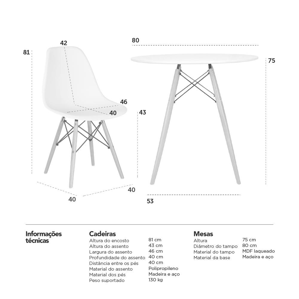 Mesa redonda Eames 80 cm preto + 4 cadeiras Eiffel DSW Roxo