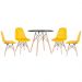 Mesa redonda Eames 80 cm preto + 4 cadeiras estofadas Eiffel Botonê Amarelo