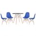Mesa redonda Eames 80 cm preto + 4 cadeiras estofadas Eiffel Botonê Azul