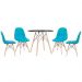 Mesa redonda Eames 80 cm preto + 4 cadeiras estofadas Eiffel Botonê Azul Tiffany