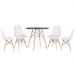 Mesa redonda Eames 80 cm preto + 4 cadeiras estofadas Eiffel Botonê Branco