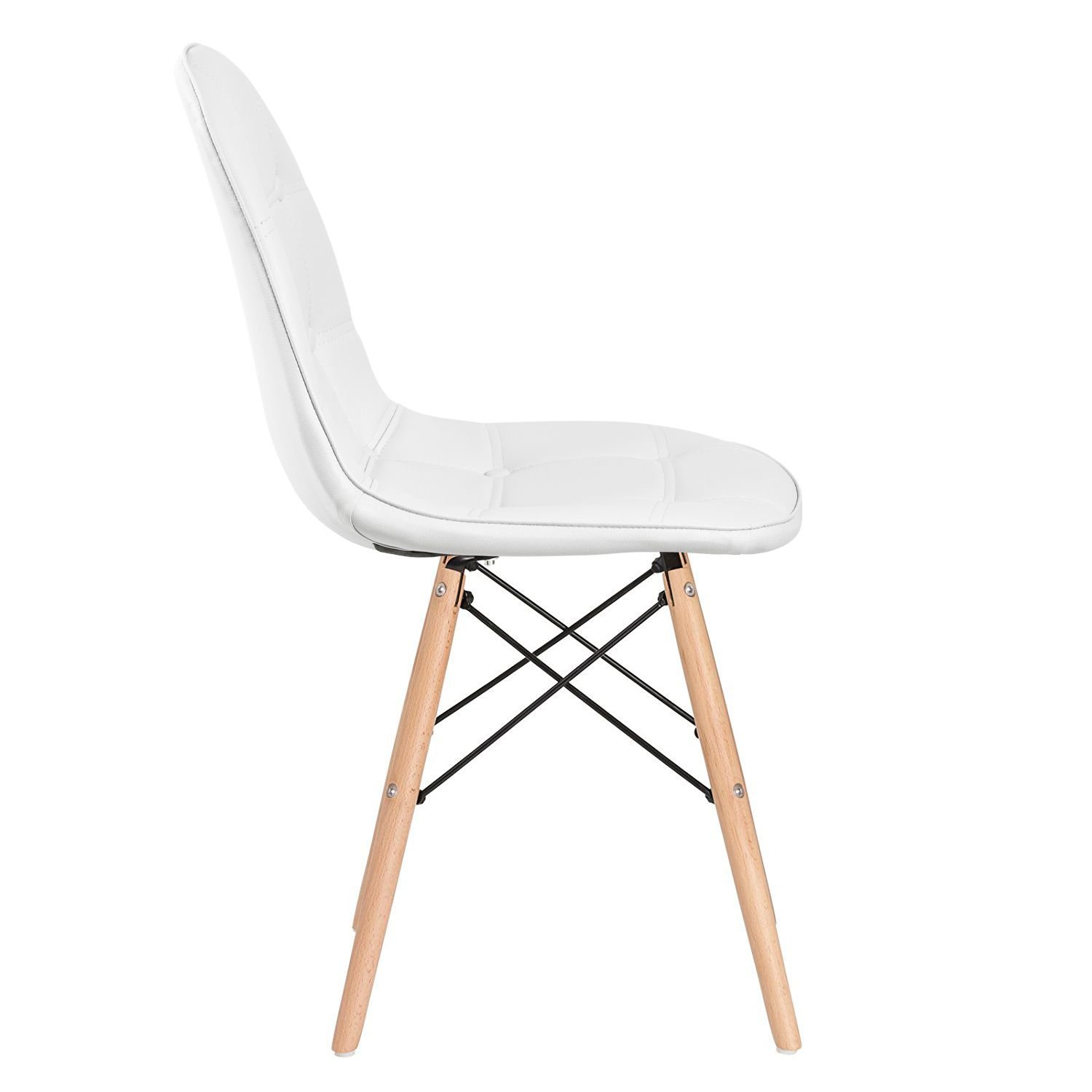 Mesa redonda Eames 80 cm preto + 4 cadeiras estofadas Eiffel Botonê Branco