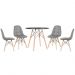 Mesa redonda Eames 80 cm preto + 4 cadeiras estofadas Eiffel Botonê Cinza escuro