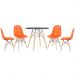 Mesa redonda Eames 80 cm preto + 4 cadeiras estofadas Eiffel Botonê Laranja