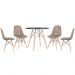 Mesa redonda Eames 80 cm preto + 4 cadeiras estofadas Eiffel Botonê Nude