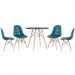 Mesa redonda Eames 80 cm preto + 4 cadeiras estofadas Eiffel Botonê Turquesa