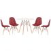 Mesa redonda Eames 90 cm branco + 4 cadeiras estofadas Eiffel Botonê Vinho