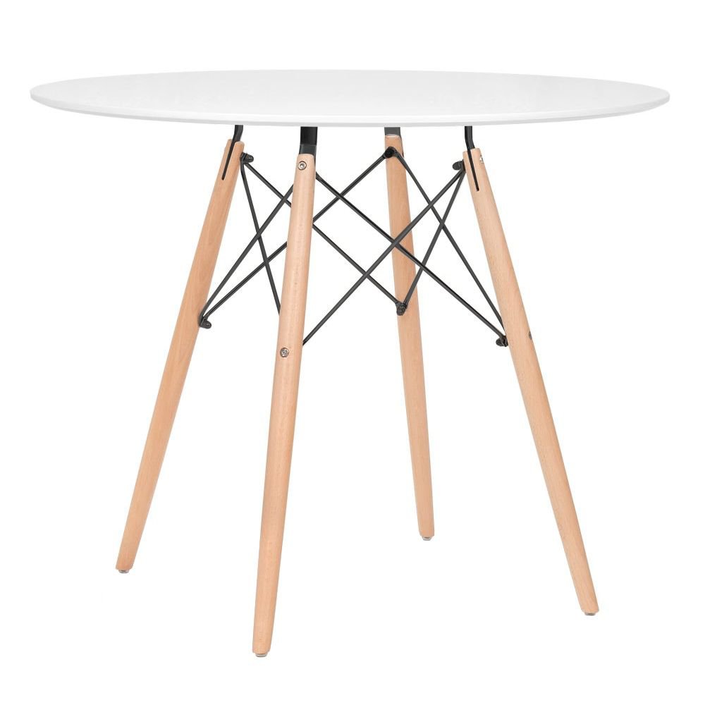Mesa redonda Eames 90 cm branco + 4 cadeiras estofadas Eiffel Botonê Vinho