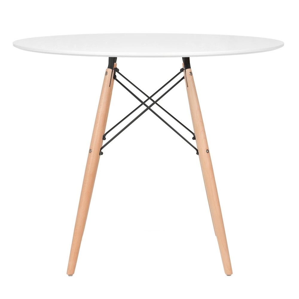 Mesa redonda Eames 90 cm branco + 4 cadeiras estofadas Eiffel Botonê Vinho