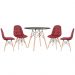 Mesa redonda Eames 90 cm preto + 4 cadeiras estofadas Eiffel Botonê Vinho