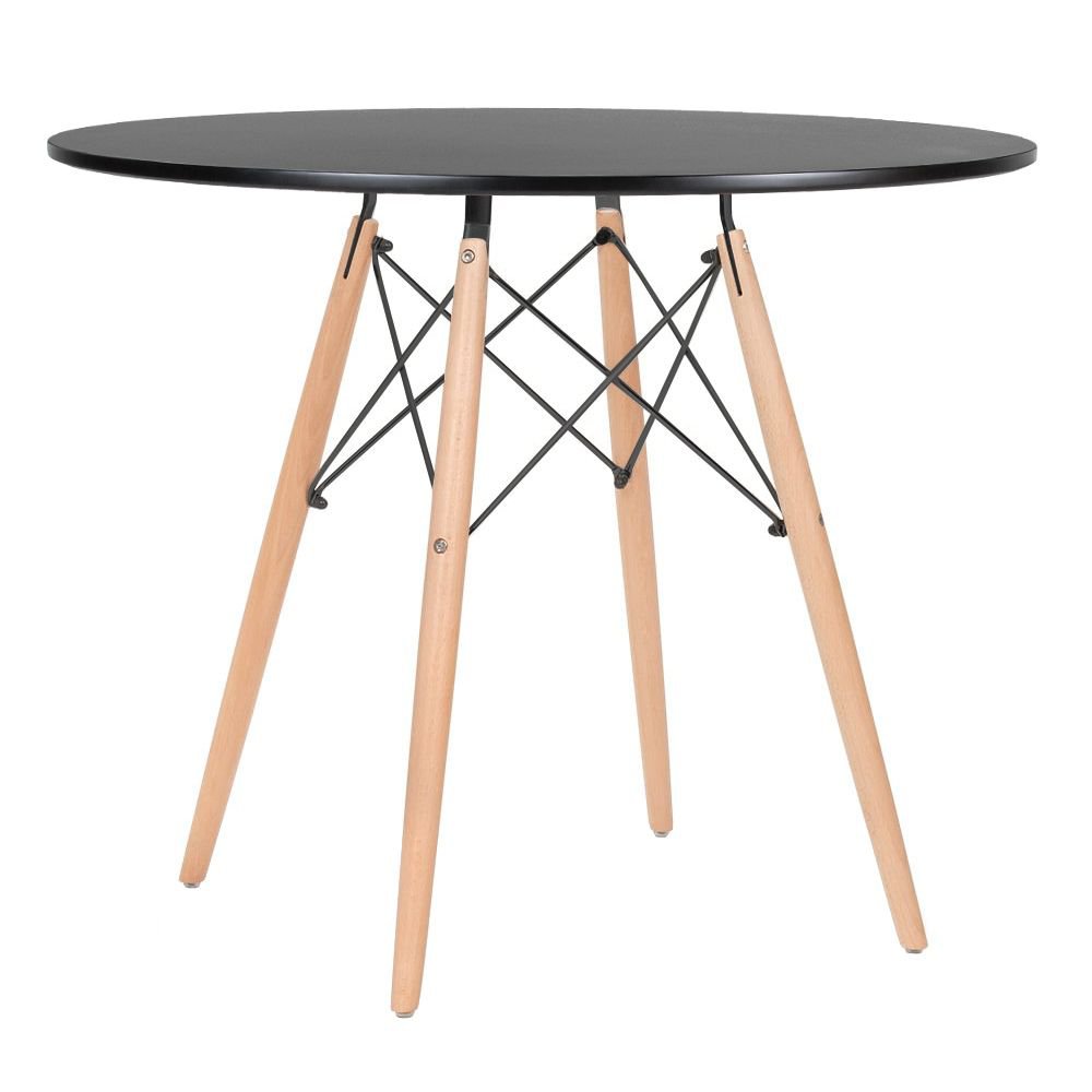 Mesa redonda Eames 90 cm preto + 4 cadeiras estofadas Eiffel Botonê Vinho