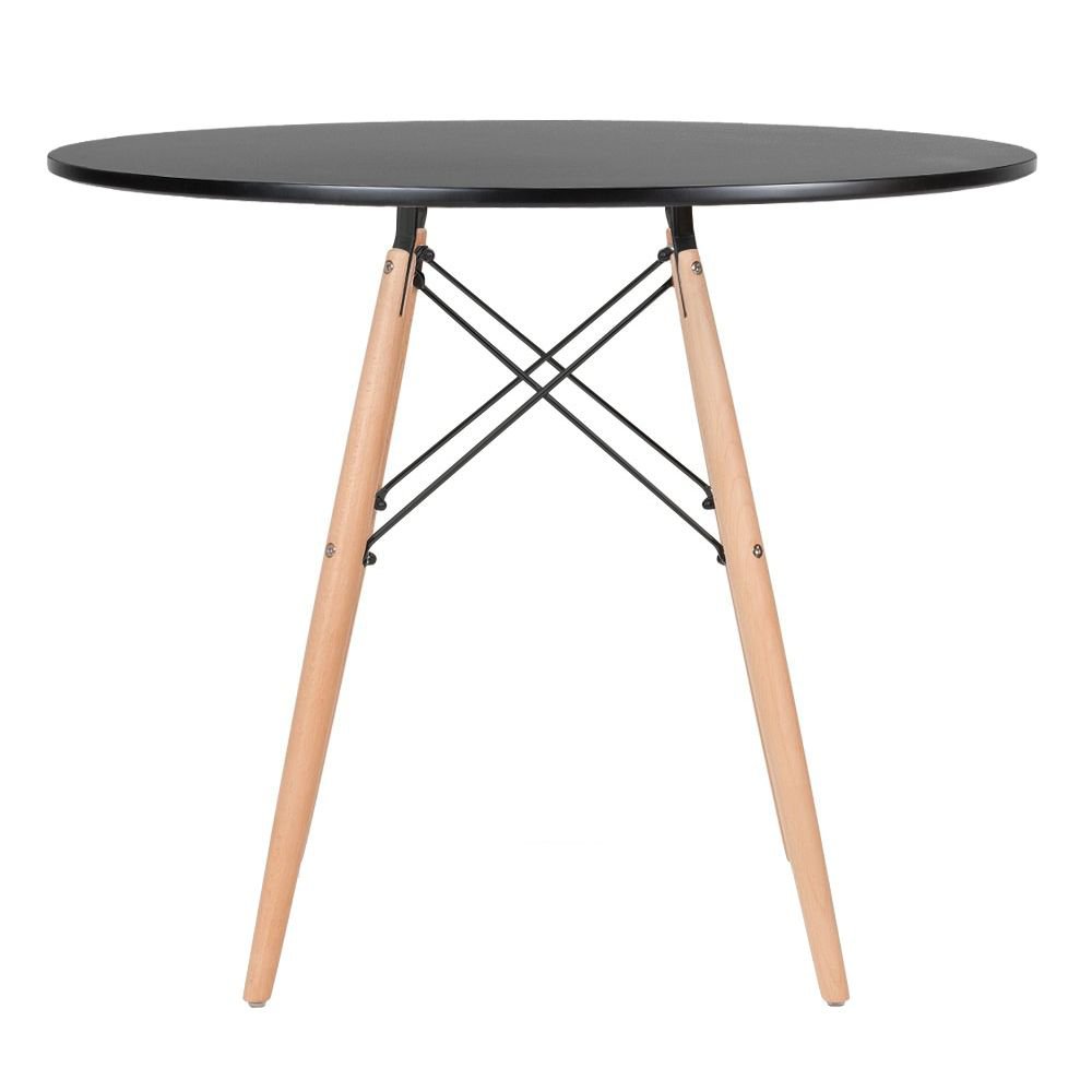 Mesa redonda Eames 90 cm preto + 4 cadeiras estofadas Eiffel Botonê Vinho