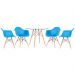Mesa redonda Eames com tampo de vidro 100 cm + 4 cadeiras Eiffel DAW Azul céu
