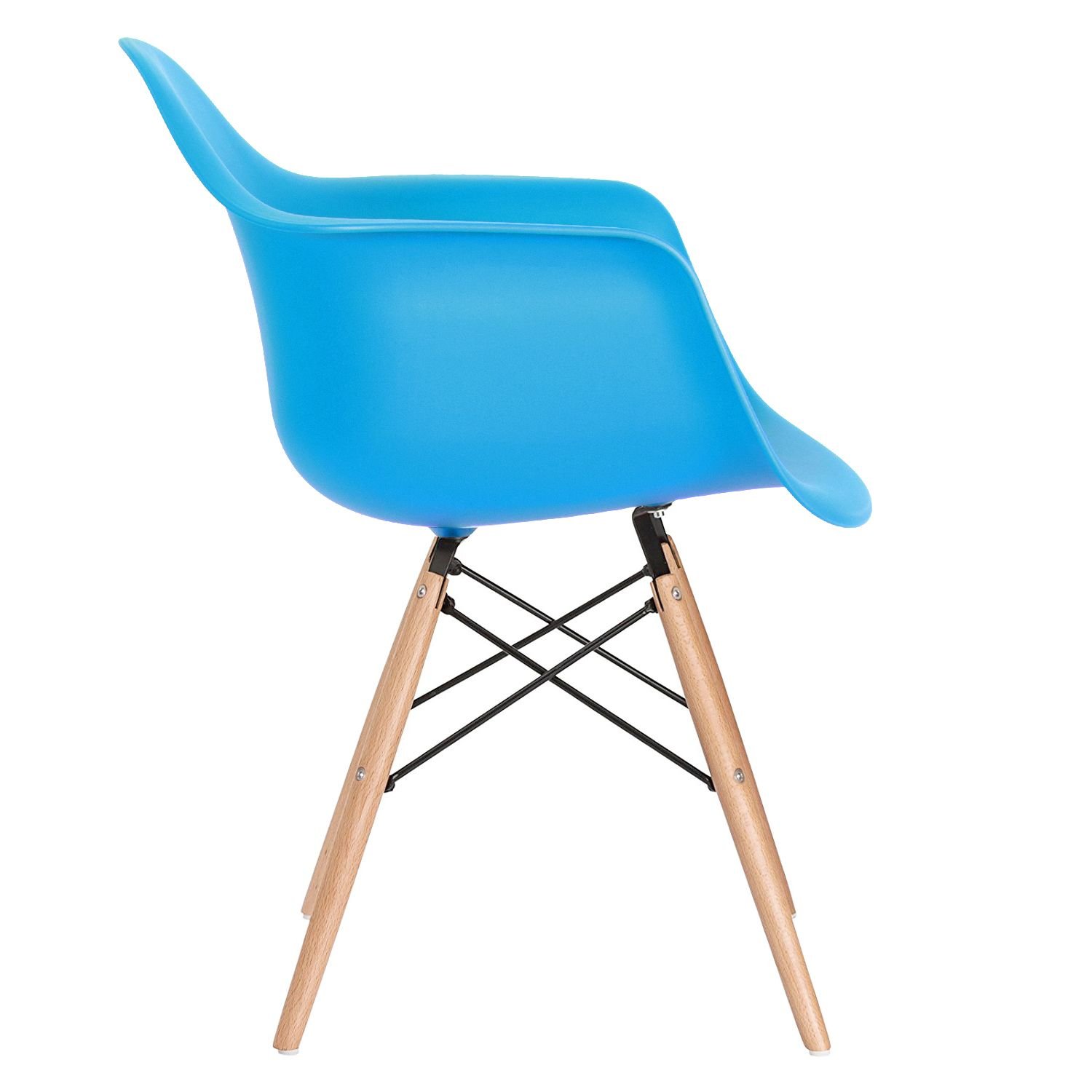 Mesa redonda Eames com tampo de vidro 100 cm + 4 cadeiras Eiffel DAW Azul céu