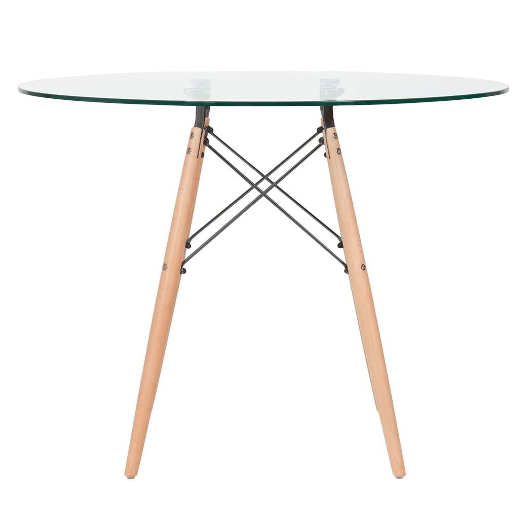 Mesa redonda Eames com tampo de vidro 100 cm + 4 cadeiras Eiffel DAW Nude