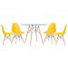 Mesa redonda Eames com tampo de vidro 100 cm + 4 cadeiras Eiffel DSW Amarelo