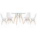 Mesa redonda Eames com tampo de vidro 100 cm + 4 cadeiras Eiffel DSW Branco