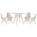 Mesa redonda Eames com tampo de vidro 100 cm + 4 cadeiras Eiffel DSW Nude
