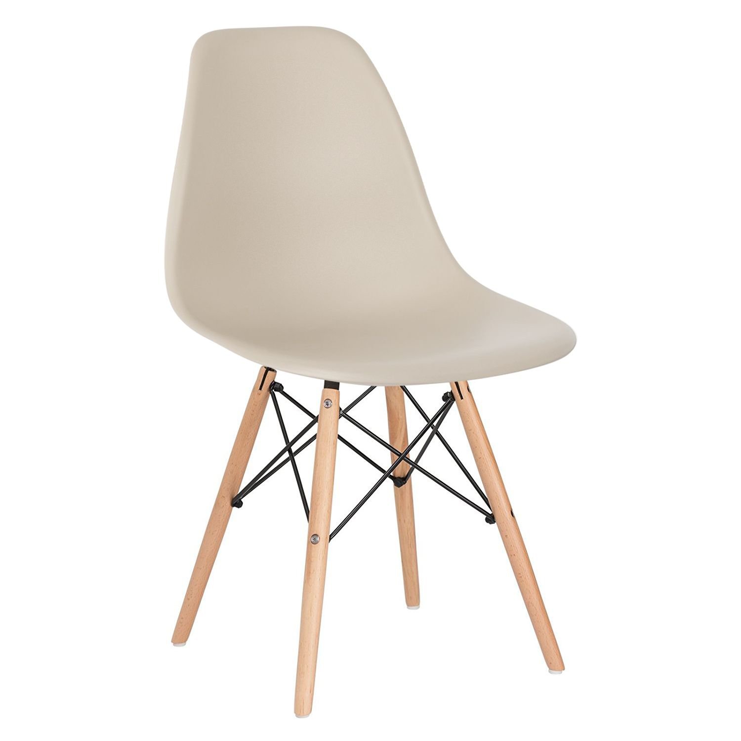 Mesa redonda Eames com tampo de vidro 100 cm + 4 cadeiras Eiffel DSW Nude