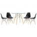 Mesa redonda Eames com tampo de vidro 100 cm + 4 cadeiras Eiffel DSW Preto