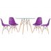 Mesa redonda Eames com tampo de vidro 100 cm + 4 cadeiras Eiffel DSW Roxo