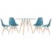 Mesa redonda Eames com tampo de vidro 100 cm + 4 cadeiras Eiffel DSW Turquesa