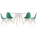 Mesa redonda Eames com tampo de vidro 100 cm + 4 cadeiras Eiffel DSW Verde escuro