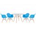 Mesa redonda Eames com tampo de vidro 120 cm + 4 cadeiras Eiffel DAW Azul céu