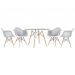 Mesa redonda Eames com tampo de vidro 120 cm + 4 cadeiras Eiffel DAW Cinza claro